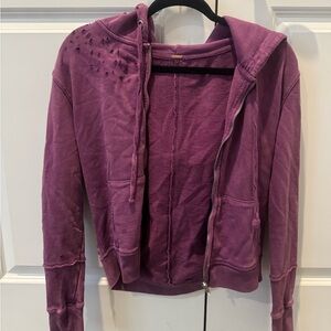 Free People Distressed Purple Zip-Up Hoodie